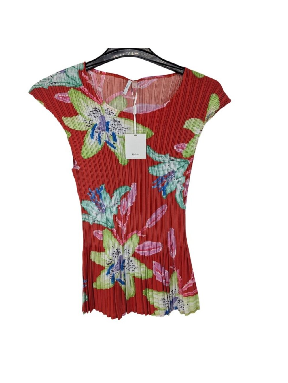 Pleated Floral Top Abstract Botanical Cottage Resort Accordion Artsy Y2K Large - Picture 2 of 7